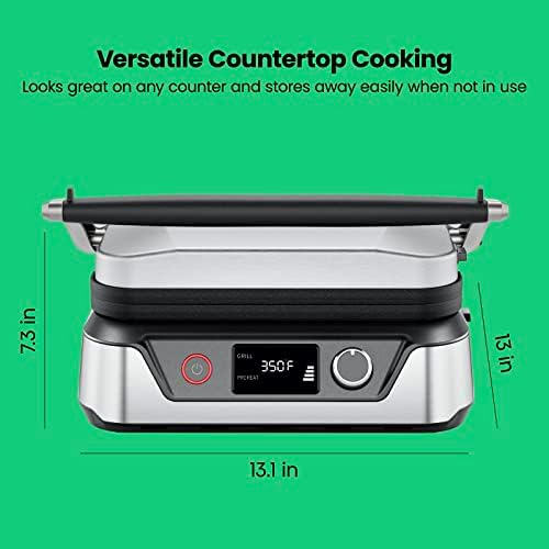 Chefman 5-in-1 Digital Panini Press Grill Sandwich Maker and Griddle Grill Combo with Removable, Reversible Dishwasher-Safe Grilling Plates, Opens 180° for Indoor BBQ /Flat Top Grill, Stainless steel - Image 7