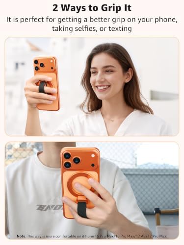 SUPERONE Magnetic Phone Grip with Finger Strap, Orange Magnetic Ring Holder - Image 3