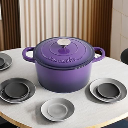Crock-Pot Artisan 5-Quart Round Enameled Cast Iron Dutch Oven – Lavender Purple, Durable Heavy-Duty Cookware for Slow Cooking, Roasting, Baking with Lid - Image 5
