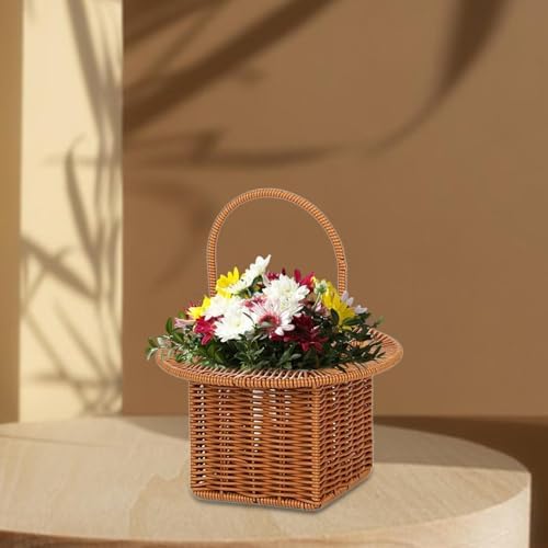 Storage Basket Organizer for Dining Table with Handle Multifunctional Picnic Basket, Brown Round - Image 5