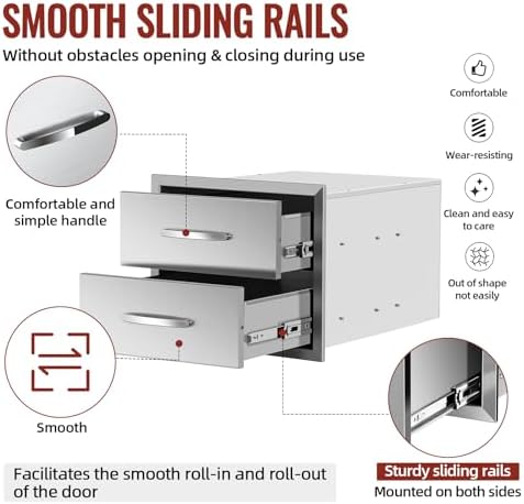 Outdoor Kitchen Drawers Stainless Steel, BBQ Drawer Inserts for Built-in Patio Grill Station, Outdoor Storage Drawer, 18''W x 15''H - Image 5