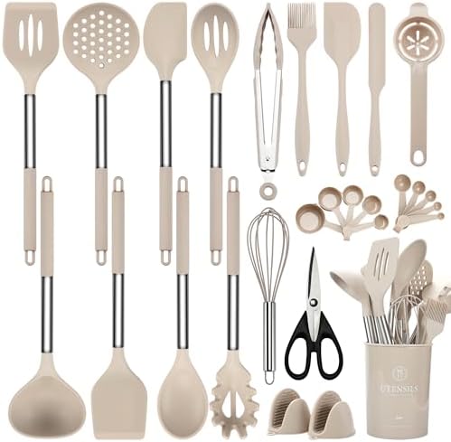NCUE 28-Piece Silicone Kitchen Utensils Set with Stainless Steel Handles by NCUE