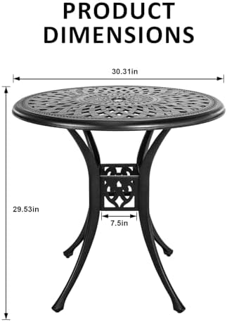 30.31" Outdoor Patio Dining Table, Cast Aluminum Patio Table, Patio Bistro Table, Patio Furniture Set with 2.36" Umbrella Hole for Balcony Lawn Garden Backyard - Image 2