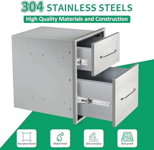 Outdoor Kitchen Drawers 14" W x 21" H x 21" D Stainless Steel Double Drawers with Ergonomic Handle for BBQ Island, Patio Grill Station & Outdoor Kitchen Cabinets - Image 3