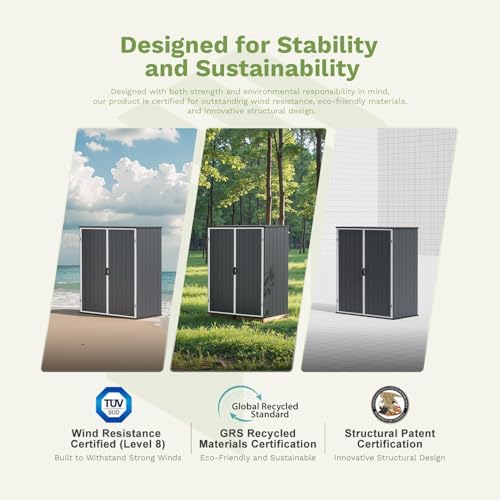 Patiowell 5x3 FT Plastic Outdoor Storage Shed with Floor, Dark Gray - Image 6