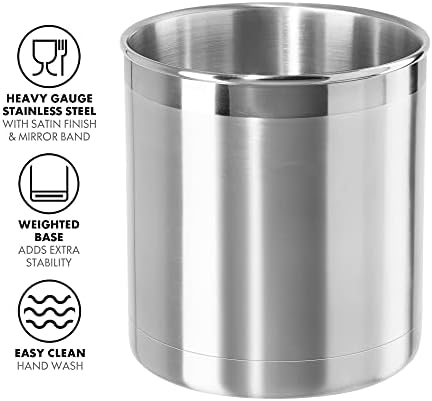 Oggi Stainless Steel Jumbo Utensil Holder - 7" Utensil Caddy, Weighted Base for Stability - Extra Large Utensil Crock and Countertop Utensil Organizer, Stainless Steel - Image 2