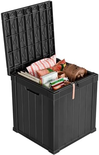 51 Gallon Outdoor Deck Box, Lockable Waterproof Outdoor Storage Boxes For Garden Tools,Indoor Cushions,Accessories Outside Storage Resin Weatherproof Container(Black) by MAIUSCOLI