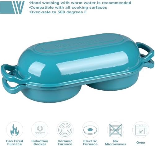 VORRINGARD Enameled Cast Iron Double Dutch Oven with Lid, Dual Round Loaf Pan, Bread pan for Homemade Sourdough Bread Baking, Bluegreen - Image 3