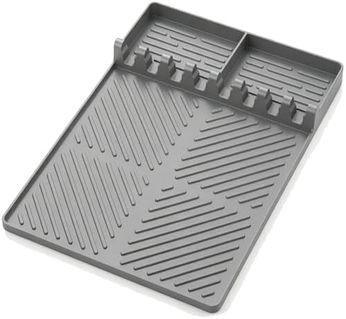 Silicone Griddle Tool Mat for Blackstone, Heat Resistant Side Shelf Mat with Drip Pad – BBQ Grill Accessories for Outdoor Grill, Kitchen Counter, Spatula Holder, Cooking Organizer (2, Gray) by Unknown