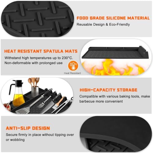 Silicone Grill Mats for Blackstone 16 Inch Griddle Accessories Baking Cooking Kitchen BBQ Must Haves Countertop Weber Traeger Stove Outdoor Camping Lawn Father Dad Chef Men Gifts (Black) - Image 3