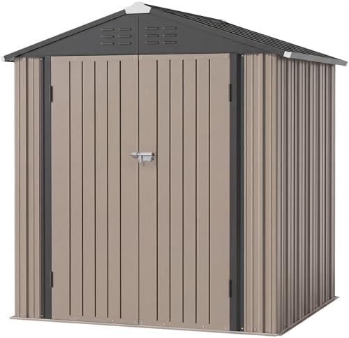 JUMMICO Metal Outdoor Storage Shed 6 x 8 FT Metal Shed with Lockable Door,Waterproof Garden Tool Shed Storage House for Backyard Patio Lawn,Brown by JUMMICO