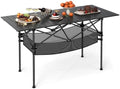 GIANTEX Folding Camping Table, Portable Picnic Table w/Aluminum Roll-up Tabletop & Mesh Basket, Outdoor Lightweight Table w/Carrying Bag for Backyard, Beach, Fishing, BBQ, Patio (47"x22"x27",Black) by Giantex