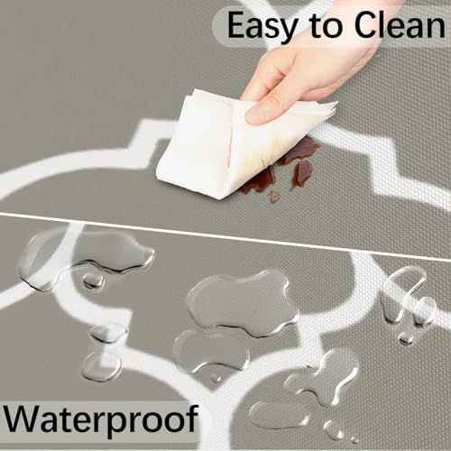 Fitted Round Tablecloth with Umbrella Hole and Zipper Grey Moroccan Outdoor Elastic Table Cloth 45"-56" Oil-Proof Waterproof Patio Table Cover for Dining Picnic Party - Image 5