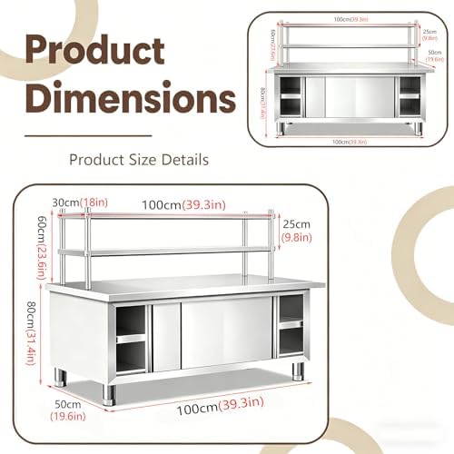 Stainless Steel 39×20×55 in Commercial Prep Work Table - Image 2