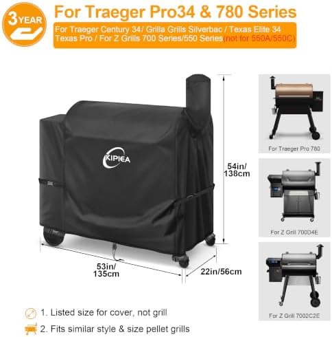 Kipiea 600D Heavy Duty Grill Cover for Traeger Pro 34 & 780 Series, Waterproof Wood Pellet Smoker Cover with Windproof Buckles, Pellet BBQ Grill Covers for Outside Anti-UV, No Tear, No Fading - Image 2