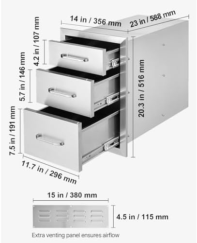 VEVOR Outdoor Kitchen Drawers 14"W x 20.3"H x 23"D Stainless Steel - Image 2