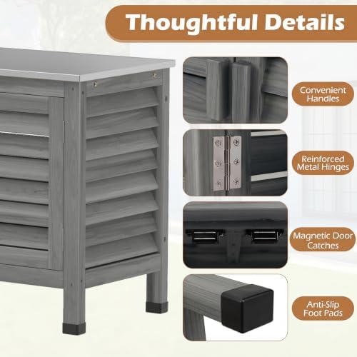 Tangkula Wood Outdoor Storage Cabinet with Stainless Steel Countertop - Image 7