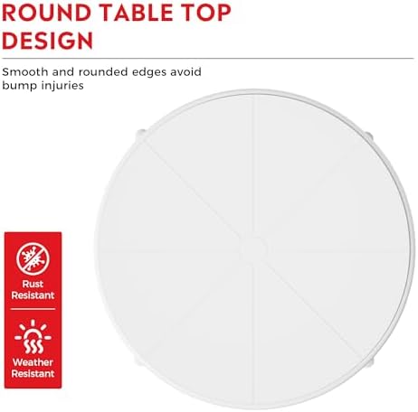 Costaelm Patio Table for 4-Person, Outdoor Patio PP Round Dining Table, All-Weather Bistro Dining Table for Backyard Deck Porch Poolside, White - Image 6