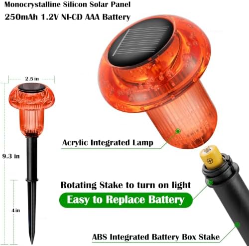 Priddop Solar Garden Lights Outdoor Waterproof 8 Pack Red LED Mushroom - Image 3