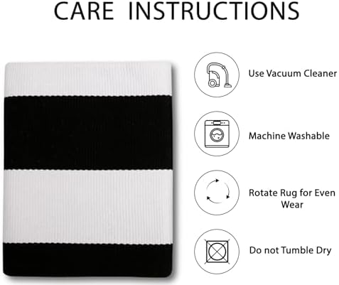 IOHOUZE 24x36 Striped Outdoor Door Mat, Washable Porch Rug, Black/White - Image 5