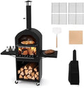 HAPPYGRILL Outdoor Wood Fired Pizza Oven w/Firewood Storage & Side Shelves by HAPPYGRILL
