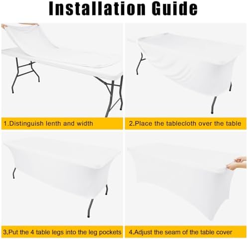 Smiry 5 Pack Spandex Table Cloth 6FT, Elastic Fitted White Tablecloth - Image 6