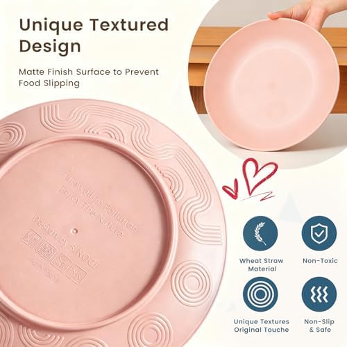 Homienly Unbreakable 40 PCS Wheat Straw Dinnerware Sets Service for 8 Pink - Image 4