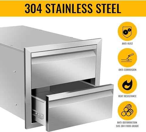 Outdoor Kitchen Drawers Stainless Steel 18W X 15H X 23D Inch, Flush Mount Double BBQ Island Drawers with Hidden Handle for Outdoor Kitchens, Patio or Grill Station - Image 3