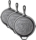 Lodge Pre-Seasoned Cast Iron Skillet, USA Icons, 10.25 Inch (Pack of 3) by Lodge