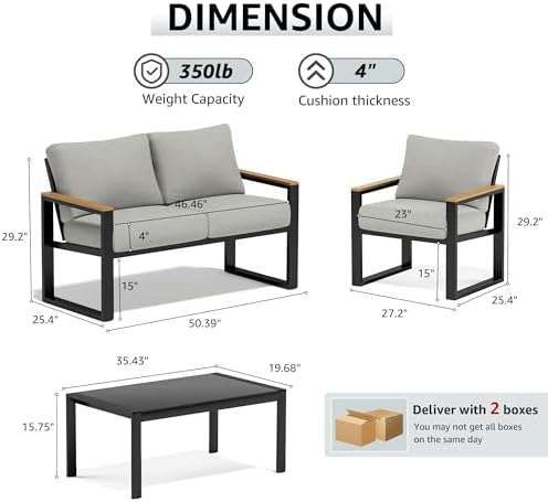 NATURAL EXPRESSIONS 4 Pieces Patio Furniture Sets, Modern Metal Patio Set - Image 2