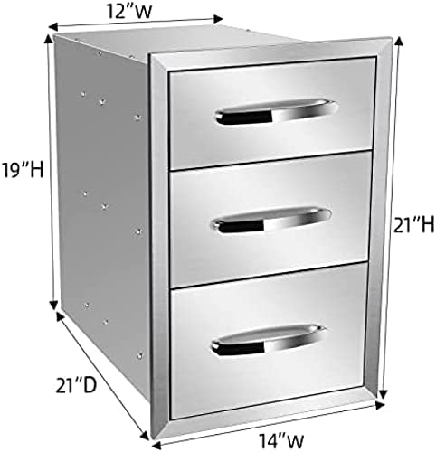 AHLOKI Stainless Steel with Chrome Handle BBQ Island Drawers for Outdoor Kitchen Or Grill Station,14Wx21Dx21H - Image 2