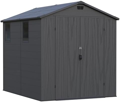 Greesum 6x8FT Plastic Outdoor Storage Shed with Floor, Dark Gray - Image 7