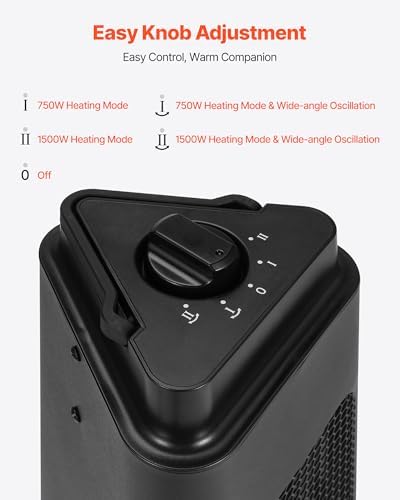 VEVOR Infrared Heater, 1500W, Electric Space Heater with 3 Speeds & 24H Timer & Multiple Security Protections, Quality Infrared Heating Tubes, Indoor/Outdoor for Bedroom, Studio, Porch, Dining Room - Image 5