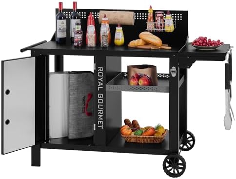 PC4001B 3-Tier Prep & Work Table with Middle Shelf Black by GrillsHouse