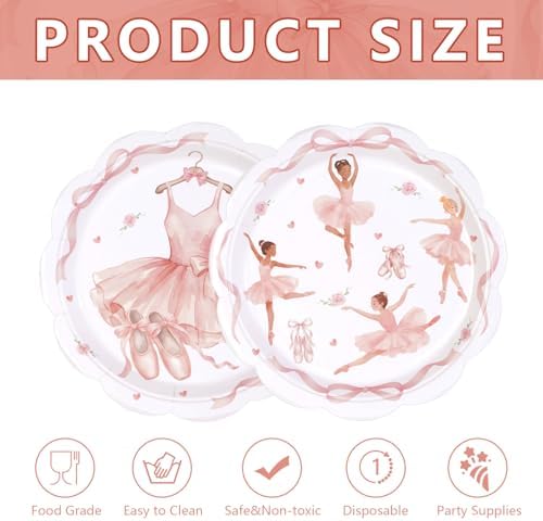 50Pcs Ballerina Birthday Paper Plates 9 Inch - Image 4