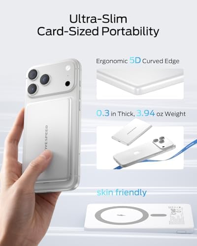 MOVE SPEED 0.3'' Ultra Slim MagSafe Portable Charger, 5000mAh Magsafe Battery Pack iPhone 17 Air Accessories, Magnetic Power Bank with USB C Port for iPhone 17 Pro Max Air/16/15/14/13/12, Pearl White - Image 3