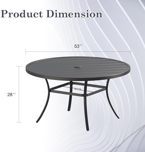 Outdoor Dining Table for 8, 53" Round Outdoor Table with Adjustable Umbrella Hole, All-Weather Metal Patio Dining Table for Lawn Garden Backyard Deck, Black - Image 2