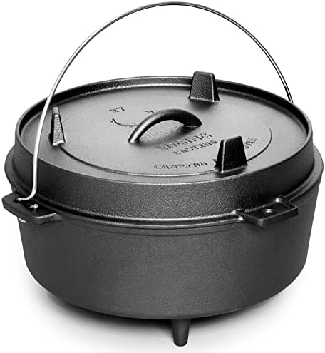 EDGING CASTING Pre-Seasoned Cast Iron Dutch Oven With Skillet Lid, Outdoor Camping Deep Pot for Camping Fireplace Cooking BBQ Baking Campfire, Leg Base, 4.5 Quart by EDGINGCOOKWARE