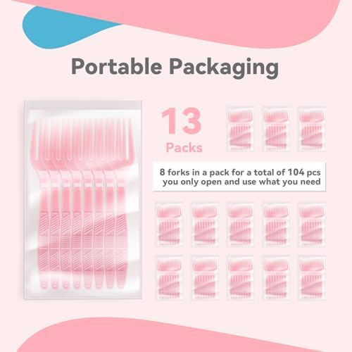 Pink Plastic Forks Heavy Duty, Disposable Party Supplies 104 PCS - Image 4