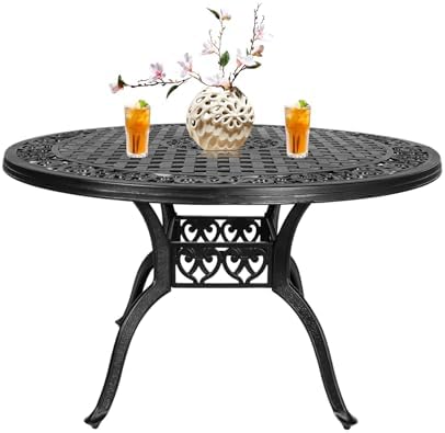 48.23" Patio Dinning Table, All-Weather Cast Aluminum Table with 2.36" Umbrella Hole, Patio Furniture, Outdoor Dining Table for Backyard and Poolside by PATIO-IN
