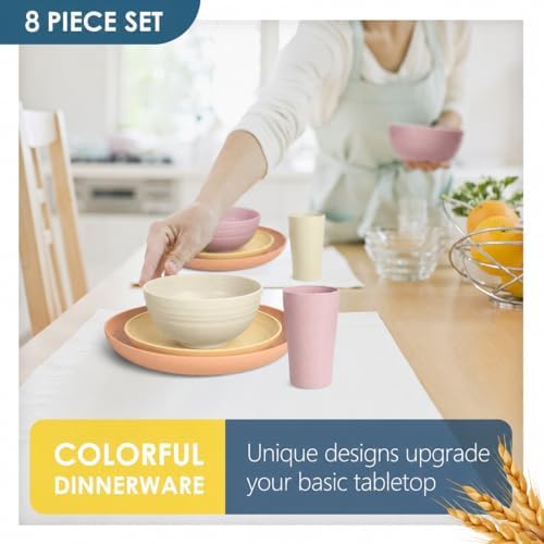 Teivio 32-Piece Plates and Bowls Sets for 8, Pink Ombre Dinnerware Sets - Image 5