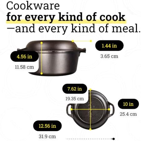 Lodge Cast Iron Double Dutch Oven, 2-in-1 Pot and Skillet Combo, 5 Quart - Image 6