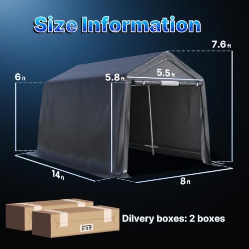 ADVANCE OUTDOOR 8x14 ft Steel Metal Peak Roof Portable Garage Shelter Storage Shed Carport for Motorcycle, Bike or Garden Tools with 2 Roll up Doors & Vents, Gray - Image 5