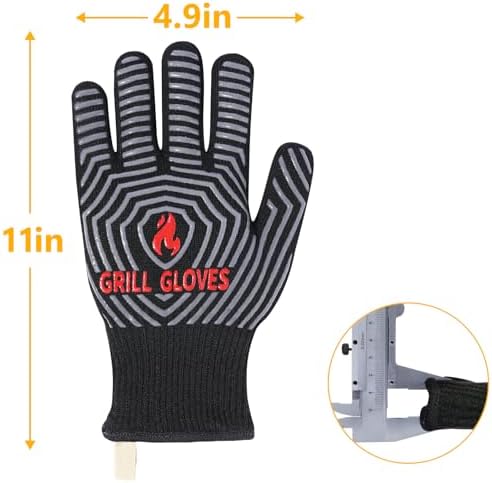 QUWIN BBQ Gloves, 1472°F Heat Resistant Grilling Gloves Silicone Non-Slip Oven Mitts, Kitchen Gloves for BBQ, Grilling, Cooking, Baking(One Size Fits Most, Black)- 1 Pair - Image 6