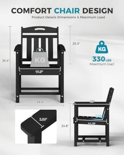 Ciokea HDPE Outdoor Patio Dining Chairs, All-Weather Furniture, Black - Image 2