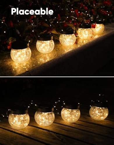 PARTPHONER Solar Lanterns Solar Lights Outdoor Waterproof 18-Pack, Solar Powered Hanging Lights Cracked Glass Hanging Globes for Christmas Decoration, Shepherd Hook, Garden Tree Ornaments - Image 6