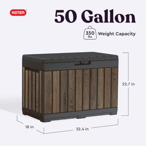 Keter Premium Everwood 50 Gal Outdoor Storage Box and Patio Side Table - Image 2