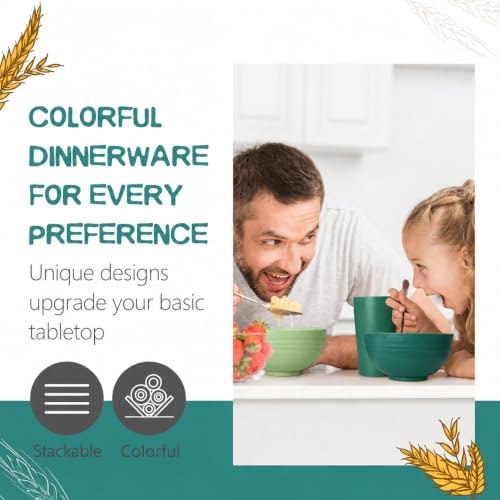 Teivio 32-Piece Kitchen Plastic Wheat Straw Dinnerware Set, Service for 8, Dinner Plates, Dessert Plate, Cereal Bowls, Cups, Unbreakable Colorful Plastic Outdoor Camping Dishes, Green Ombre - Image 5