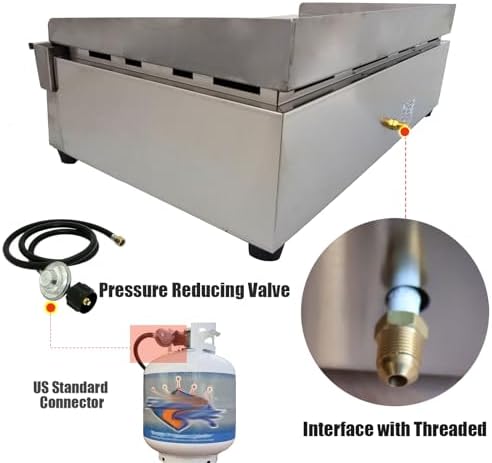 INTSUPERMAI LPG Gas Grill Griddle Countertop Griddle Flat Top Grill Hot Plate Stove Stainless Steel Teppanyaki Gril 2800Pa 21.26×13.39inch Plate Separately Adjustable Temperature Control - Image 4