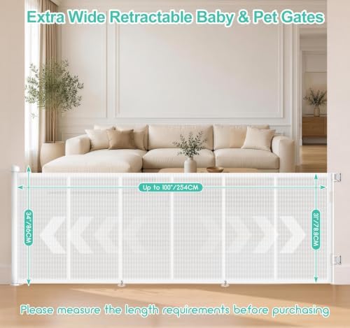 EZIGO 100 Inch Retractable Baby Gates Extra Wide Reinforced Baby Dog Gate - Image 2